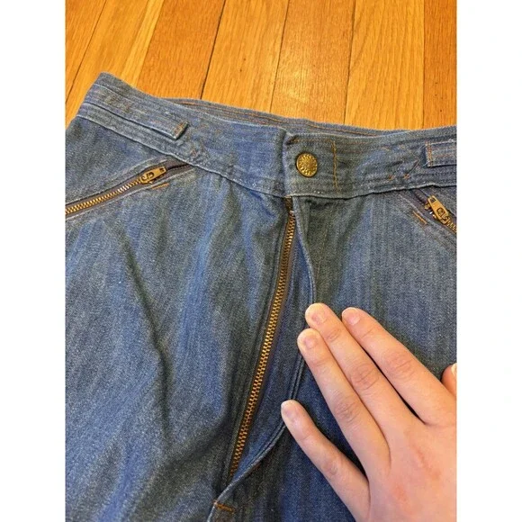 Vintage 70s miss h.i.s His Wide Leg Jeans Zipper Front High Rise Denim 28 X 35 - Picture 5 of 12